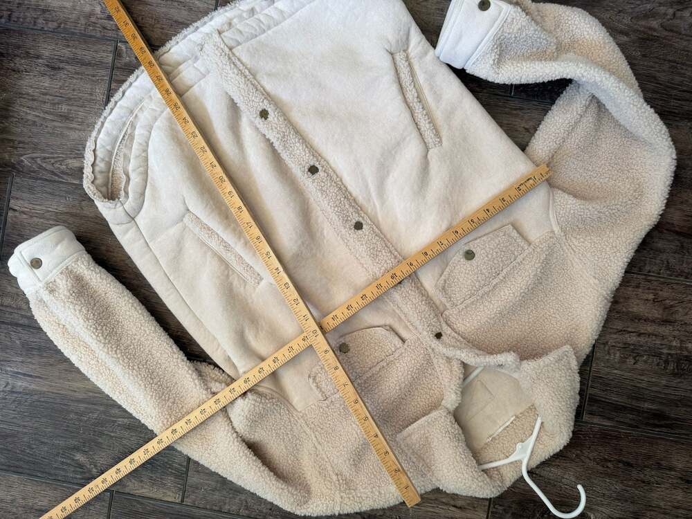 12th Tribe Sherpa Suede Faux Fur Button Down Shacket Jacket Cream Small - Picture 10 of 10